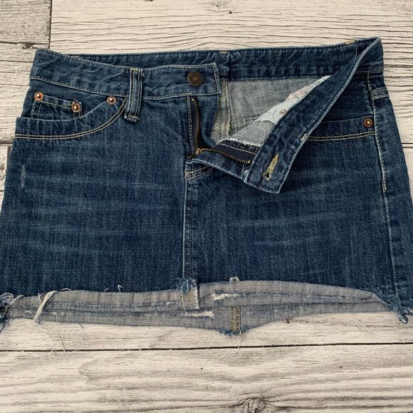 Free Jeans Vintage Denim Y2K Low Rise Distressed Frayed Micro Mini Jean Skirt - Picture 2 of 9